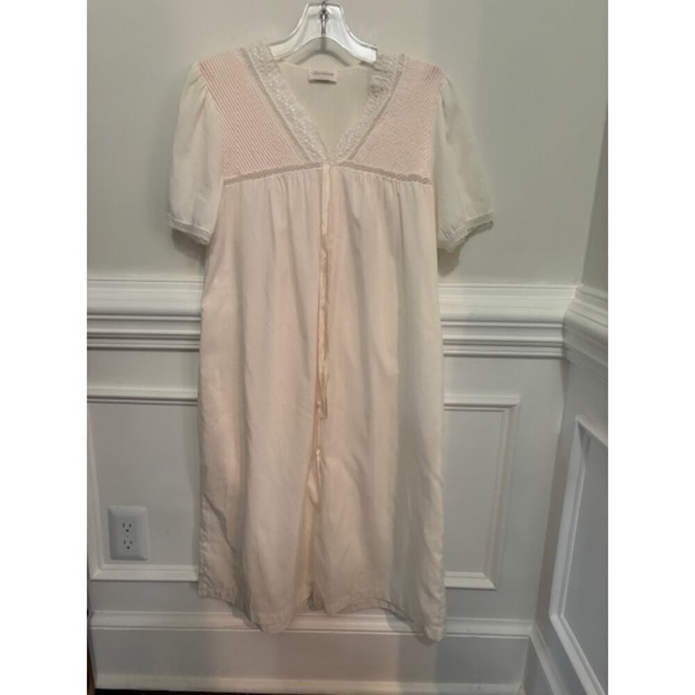 Vintage Barbizon Nightgown Granny Core Cottage Lace Button Front Pink Small